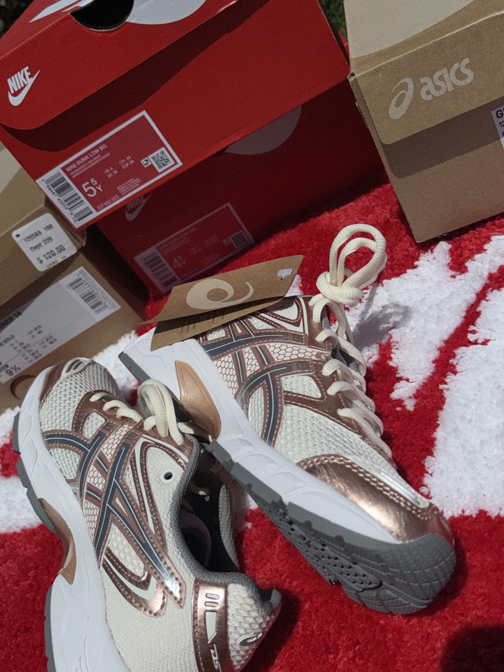 ASICS Cream and Rose Gold Athletic Sneakers
